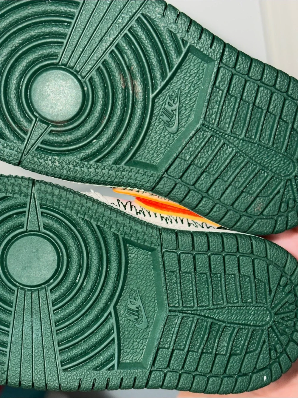 Jordan Kids White, Orange & Green High-Top Sneaker with Light Blue Accents